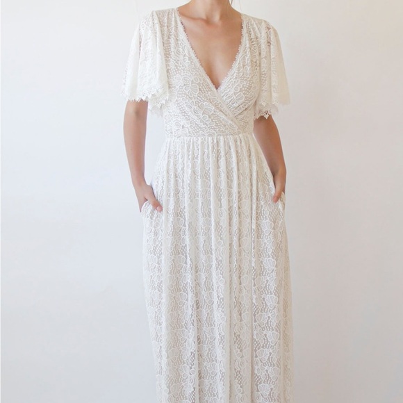 Ivory Bohemian Lace Wedding Dress - Picture 1 of 7